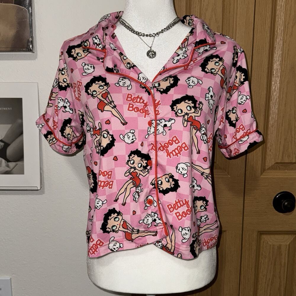 Fleischer Studios Betty Boop Pajama Top Womens Small Pink Short Sleeve Sleepwear